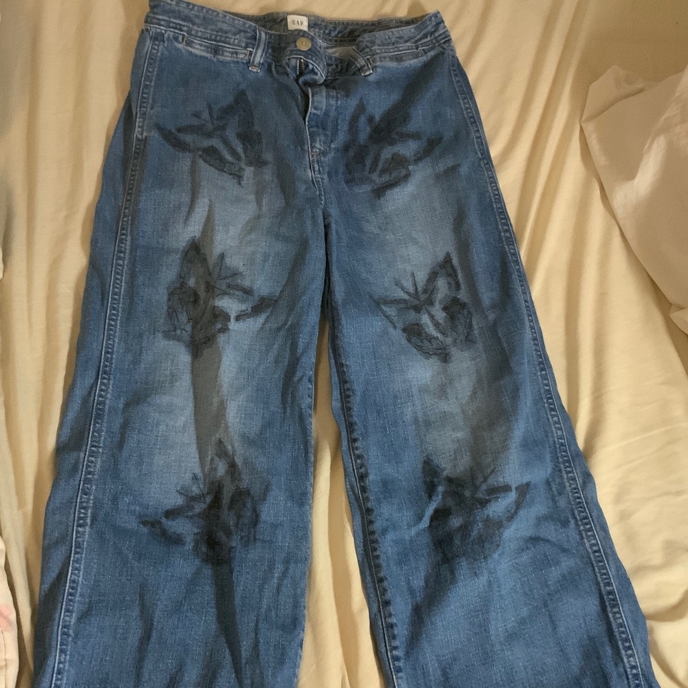 GAP wide leg jeans with custom black butterfly design